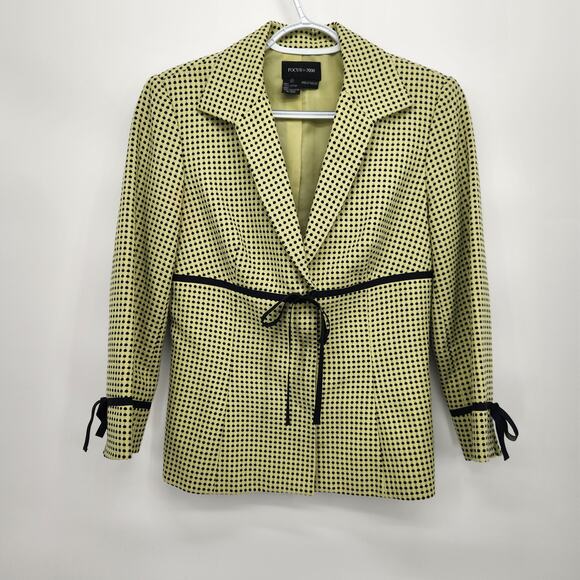 Vtg. Focus 2000 Chartreuse and Black Dotted Y2K Jacket Women's Blazer 4 - Picture 1 of 9